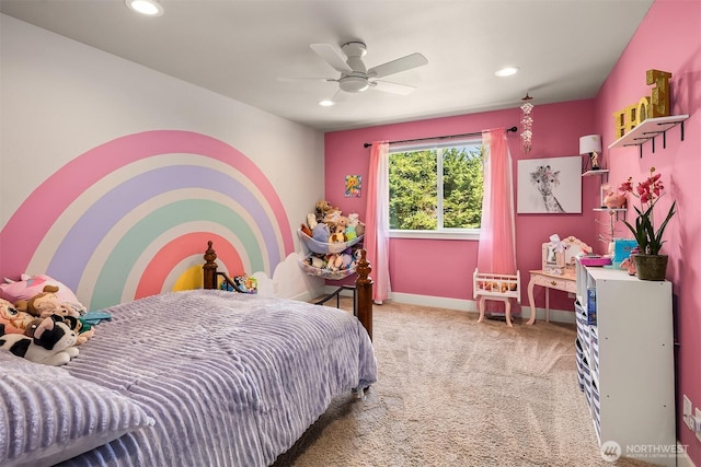 12915 212th St SE, Snohomish, WA 98296 - bedroom featuring carpet floors, recessed lighting, baseboards, and ceiling fan