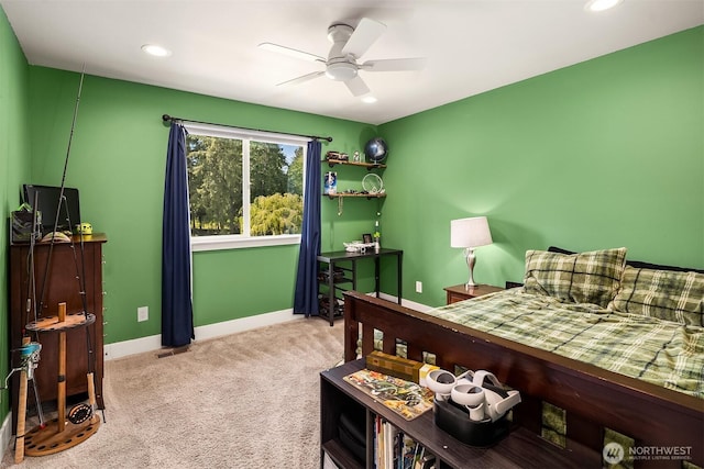12915 212th St SE, Snohomish, WA 98296 - bedroom with carpet, baseboards, recessed lighting, and ceiling fan