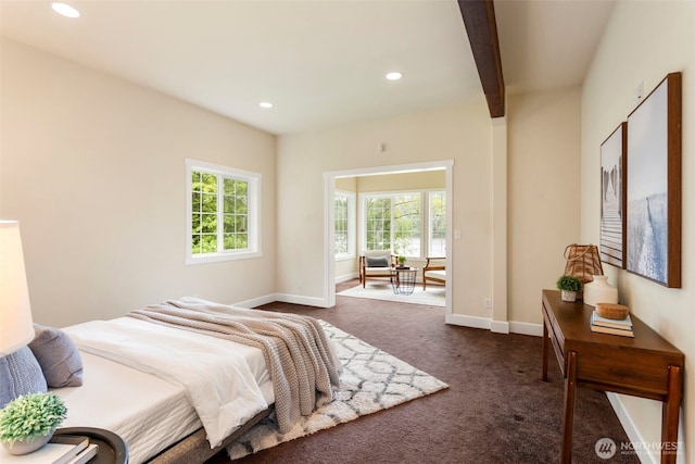 893 Snow Creek Rd, Quilcene, WA 98376 - bedroom featuring dark colored carpet, recessed lighting, and baseboards