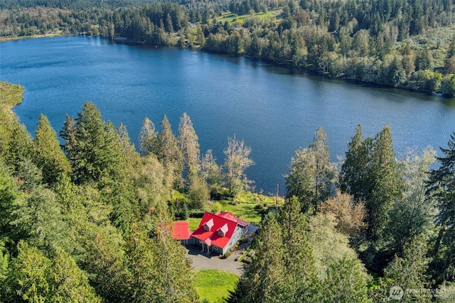 893 Snow Creek Rd, Quilcene, WA 98376 - aerial view of property and surrounding area with a heavily wooded area and a nearby body of water