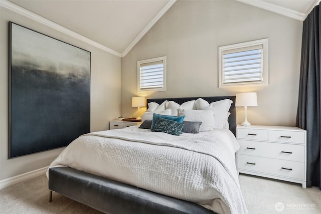 2947 275th Ave SE, Sammamish, WA 98075 - bedroom featuring vaulted ceiling, light carpet, crown molding, and baseboards