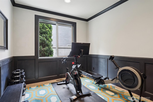 2947 275th Ave SE, Sammamish, WA 98075 - workout room featuring wainscoting, crown molding, and a decorative wall
