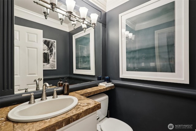 2947 275th Ave SE, Sammamish, WA 98075 - bathroom featuring toilet, ornamental molding, and vanity