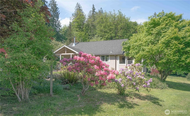 285 Pete Beck Rd, Quilcene, WA 98376 - view of property hidden behind natural elements featuring a front lawn and roof with shingles