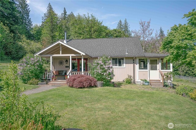 285 Pete Beck Rd, Quilcene, WA 98376 - view of front of house with a front lawn, a porch, entry steps, and a shingled roof