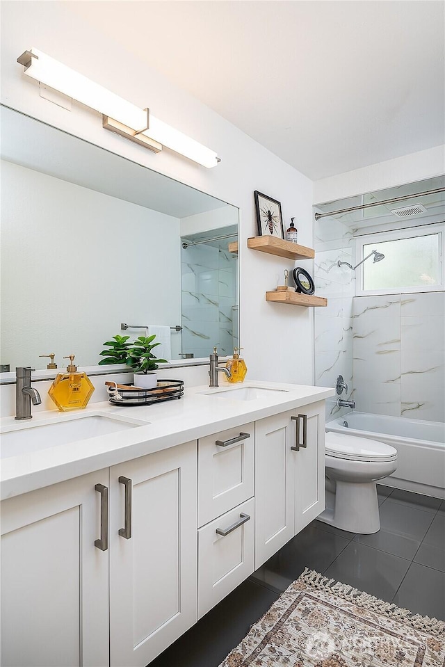 6533 106th Ave NE Unit D, Kirkland, WA 98033 - bathroom with toilet, double vanity, and shower / bathtub combination