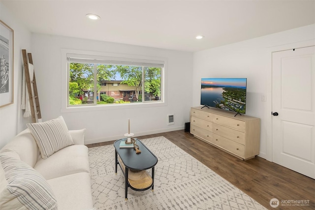 3834 175th Ave NE Unit E49, Redmond, WA 98052 - living room with dark wood-type flooring, recessed lighting, and baseboards