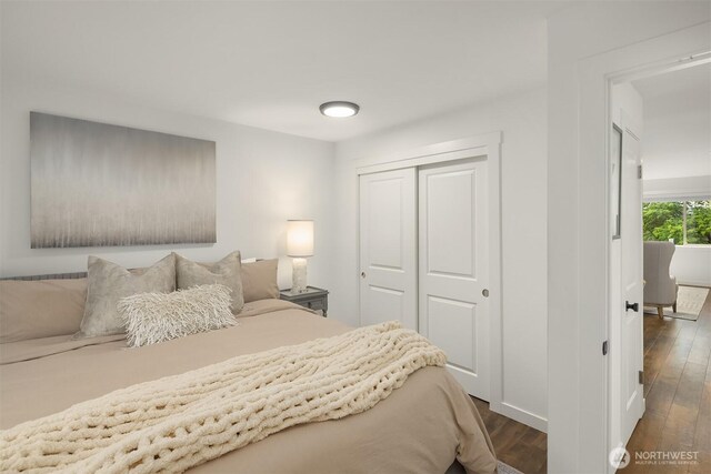 3834 175th Ave NE Unit E49, Redmond, WA 98052 - bedroom with a closet, wood finished floors, and baseboards