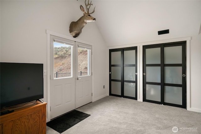 12062 Neppel Rd, Moses Lake, WA 98837 - carpeted foyer with lofted ceiling and french doors