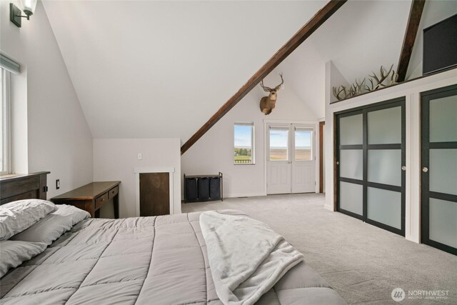 12062 Neppel Rd, Moses Lake, WA 98837 - carpeted bedroom with lofted ceiling and baseboards