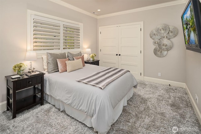 4207 Holly Ln, Mercer Island, WA 98040 - bedroom featuring a closet, ornamental molding, baseboards, carpet, and recessed lighting