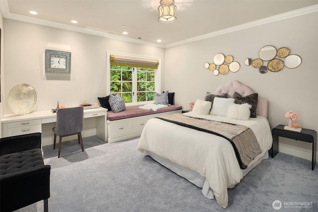 4207 Holly Ln, Mercer Island, WA 98040 - bedroom featuring light colored carpet, ornamental molding, recessed lighting, and baseboards