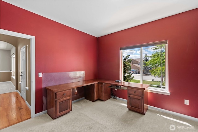 2149 Inglewood Dr, East Wenatchee, WA 98802 - unfurnished office featuring light colored carpet, baseboards, and arched walkways