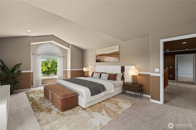 2149 Inglewood Dr, East Wenatchee, WA 98802 - bedroom featuring carpet, vaulted ceiling, and baseboards