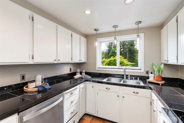 2016 Marine Dr, Bremerton, WA 98312 - kitchen featuring dishwasher, a sink, white cabinets, and recessed lighting