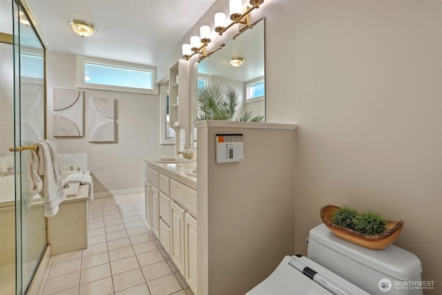 6324 NE 130th Pl, Kirkland, WA 98034 - bathroom featuring healthy amount of natural light, toilet, a shower with door, and tile patterned floors