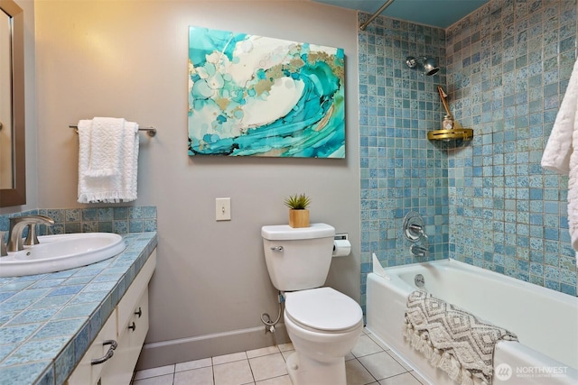 6324 NE 130th Pl, Kirkland, WA 98034 - full bathroom with tile patterned floors, vanity, shower / tub combination, toilet, and baseboards