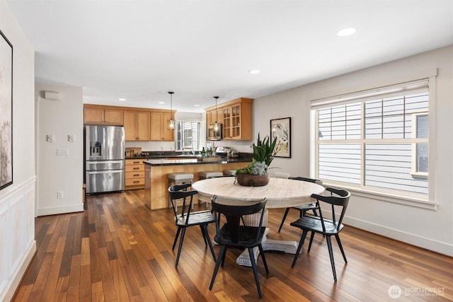 403 21st Ave, Seattle, WA 98122 - dining area featuring dark wood-style floors, recessed lighting, and baseboards