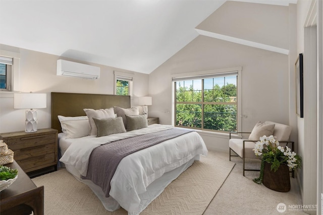 403 21st Ave, Seattle, WA 98122 - bedroom featuring a wall mounted air conditioner, light carpet, and lofted ceiling