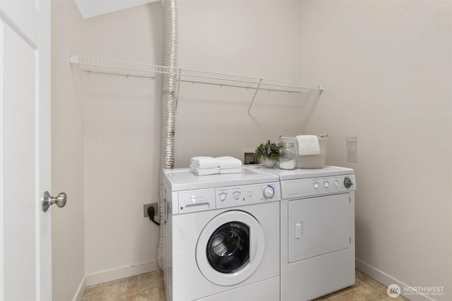403 21st Ave, Seattle, WA 98122 - laundry area with washer and clothes dryer, baseboards, and light tile patterned floors