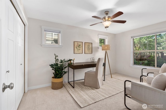 403 21st Ave, Seattle, WA 98122 - office area with carpet flooring, baseboards, and ceiling fan