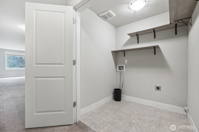 laundry room featuring hookup for a washing machine, hookup for an electric dryer, and baseboards