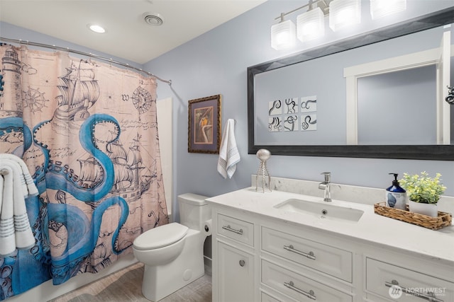 4354 Dyes Inlet Rd NW, Bremerton, WA 98312 - full bath featuring toilet, wood finished floors, vanity, and a shower with curtain