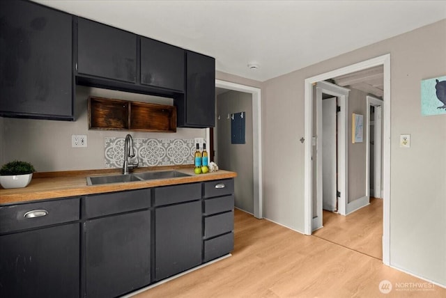 508 N 95th St, Seattle, WA 98103 - kitchen featuring a sink, dark cabinets, light wood-style floors, and light countertops