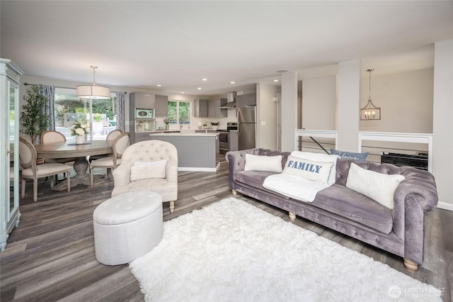 24222 92nd Ave W, Edmonds, WA 98020 - living area with dark wood-style floors, plenty of natural light, and recessed lighting