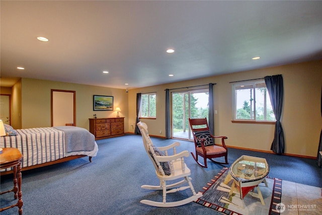 362 N Sunrise Blvd, Camano Island, WA 98282 - carpeted bedroom with access to exterior, recessed lighting, and baseboards