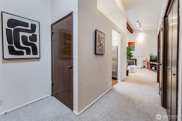 135 N 46th St Unit 402, Seattle, WA 98103 - corridor with light carpet, rail lighting, and baseboards