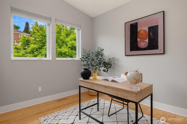 815 33rd Ave S, Seattle, WA 98144 - office area featuring baseboards, vaulted ceiling, and light wood finished floors