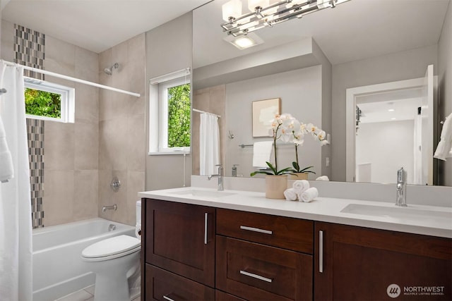 815 33rd Ave S, Seattle, WA 98144 - bathroom featuring plenty of natural light, shower / tub combo, toilet, and double vanity