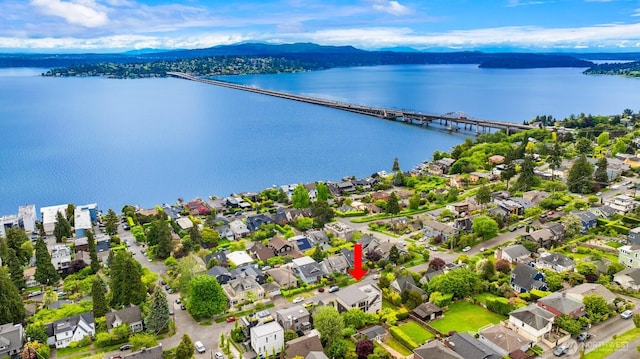 815 33rd Ave S, Seattle, WA 98144 - aerial perspective of suburban area featuring a water and mountain view and a notable bridge