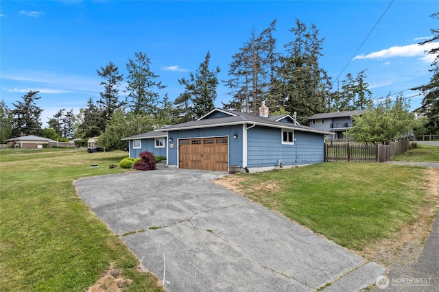 view of front of property with an attached garage, asphalt driveway, and a chimney