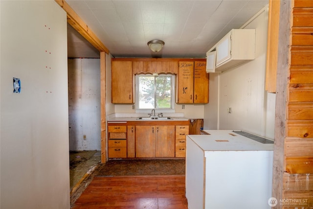 490 Morrison Canyon Ln, Cle Elum, WA 98922 - kitchen with a sink, dark wood-style flooring, light countertops, and brown cabinets