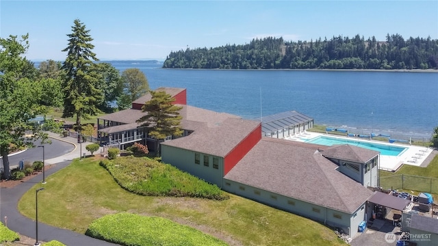 10 Olympic Pl Unit 10, Port Ludlow, WA 98365 - aerial view of a large body of water, a pool area, and a forest