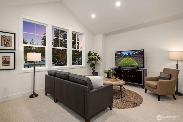 3976 154th Ave SE, Bellevue, WA 98006 - carpeted living area with vaulted ceiling, recessed lighting, and baseboards