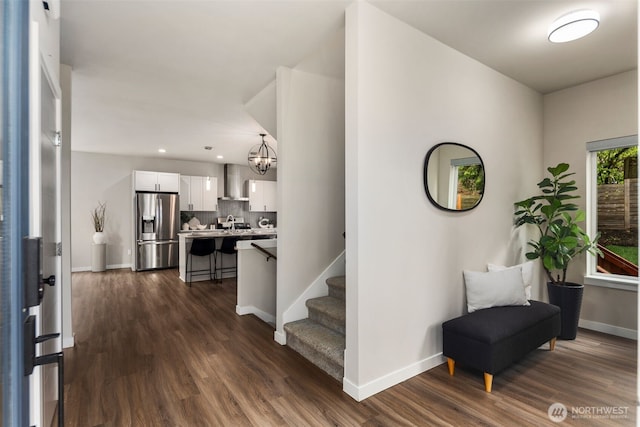 5126 S Creston St, Seattle, WA 98178 - entrance foyer featuring baseboards, dark wood-style floors, recessed lighting, and a chandelier