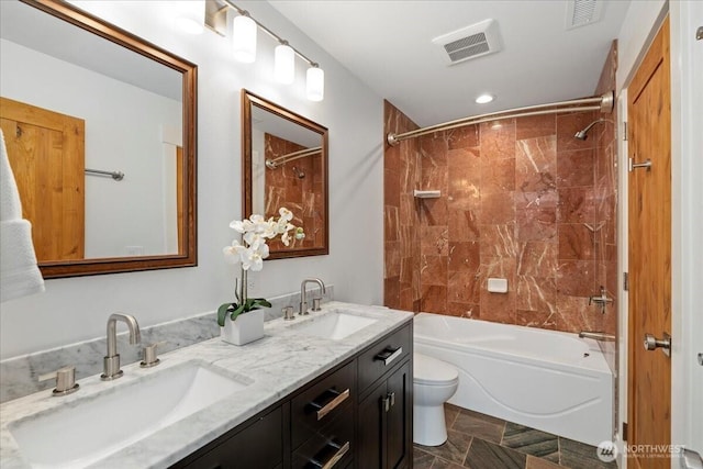 8607 436th Ave SE, North Bend, WA 98045 - bathroom with toilet, shower / tub combination, double vanity, and recessed lighting