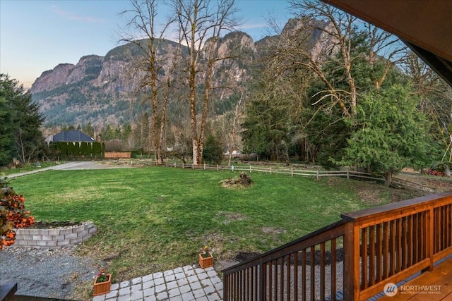 8607 436th Ave SE, North Bend, WA 98045 - view of yard with a mountain view and a patio area