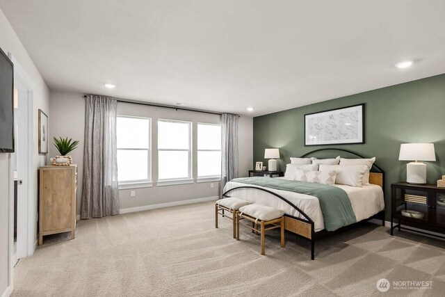 11434 SE 84th St Unit 34, Newcastle, WA 98056 - bedroom featuring light carpet, recessed lighting, and baseboards