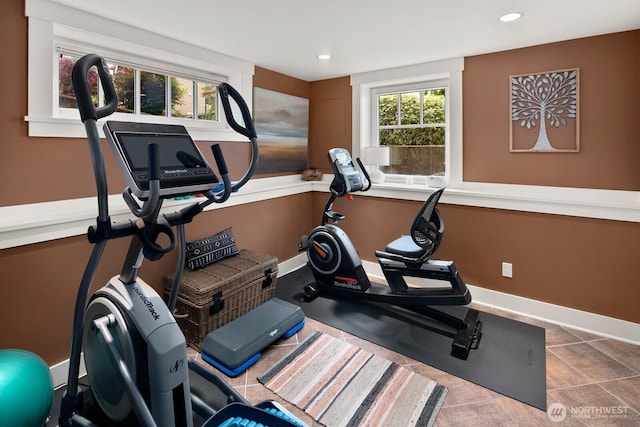 1712 Arch Ave SW, Seattle, WA 98116 - exercise area with recessed lighting, baseboards, and tile patterned flooring
