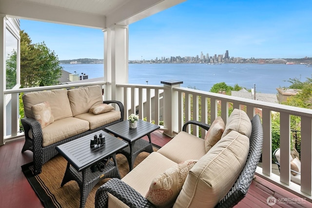 1712 Arch Ave SW, Seattle, WA 98116 - balcony with outdoor lounge area, a water view, and a view of skyline
