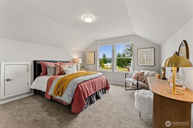 11 E Compass Ln, Allyn, WA 98524 - carpeted bedroom featuring vaulted ceiling and baseboards