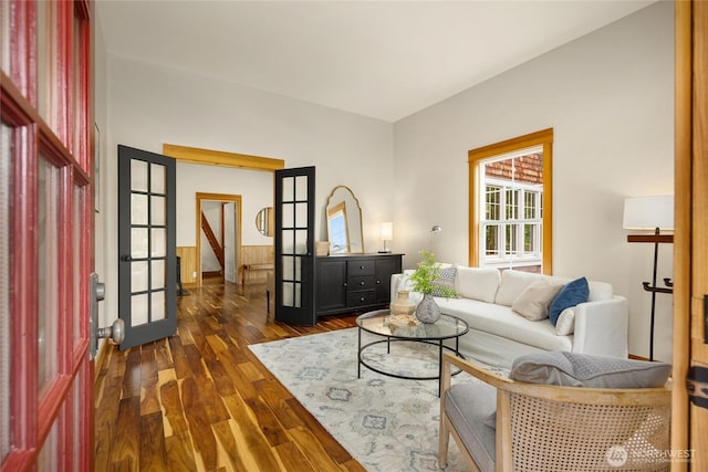 8285 NE Beck Rd, Bainbridge Island, WA 98110 - living room featuring dark wood-type flooring and french doors