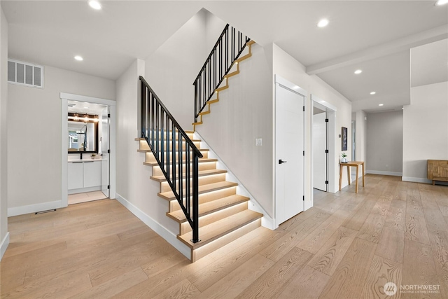 1750 Farmview Ter, Lynden, WA 98264 - stairway with wood finished floors, recessed lighting, and baseboards