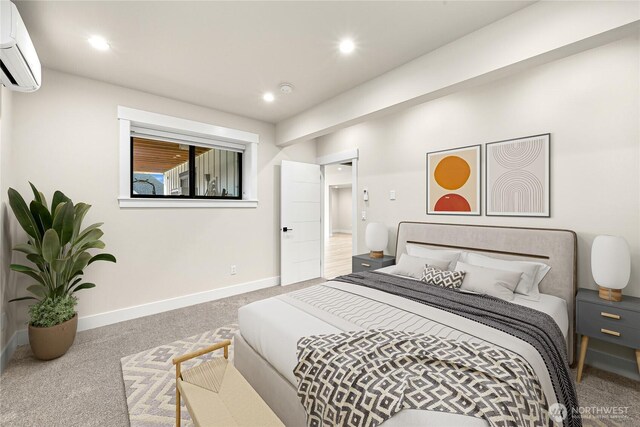 1750 Farmview Ter, Lynden, WA 98264 - carpeted bedroom featuring a wall unit AC, baseboards, and recessed lighting