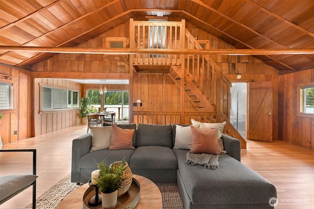 1414 Roy Rd, Bellingham, WA 98229 - living room featuring wood walls, wooden ceiling, and wood finished floors