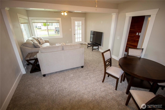 231 Karr Ave, Hoquiam, WA 98550 - living area with carpet floors, baseboards, and a ceiling fan